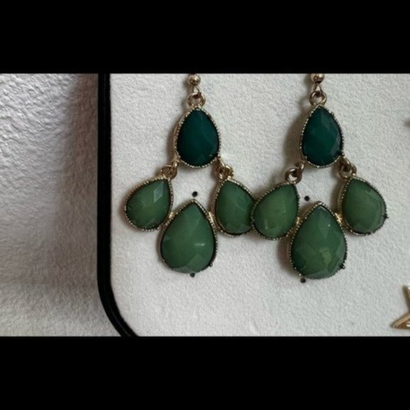 Multicolor Green Dangle Earrings - Gold Jewelry for Women - Dangling Earrings - Picture 4 of 4